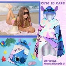 Disney Stitch Bath Towel Hood & Absorbent Changing Robe Poncho Swimming Shower Beach Holiday Essentials - Multicolor - View 6