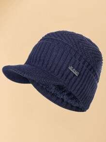 JZML 1pc Men Letter Decor Plush Lined Hat