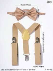 2 piezas/Set Tirantes y corbata de moño de color liso para niños y niñas - Multicolor - Ver 3