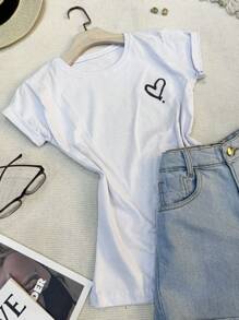 Women's T-Shirt Top Blouse 100% Cotton Women's T-Shirt Heart - 離開 - 查看 2