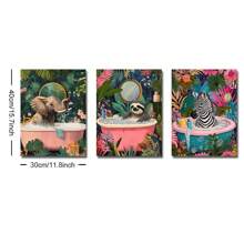 Juego de 3 pósteres sin marco con animales tropicales lindos en la bañera, de perezoso, elefante, cebra, arte de decoración de baño, impresión en lienzo, imagen de pared para dormitorio, apartamento, baño, decoración del hogar