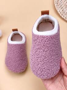 Children's Indoor Slippers, Solid Purple Color, Soft Bottom, Warm Winter House Shoes For Girls - Purple - View 3