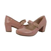 Women's Patent Leather Doll Dress Shoes, Medium Low Block Heel, Pointed Toe, Comfortable, Colorful, Various Colors, Black, Black, Nude, Pink, Rose, Pinkish, Red, White - Ref. 6484 - 乾枯玫瑰色 - 查看 5