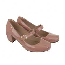 Women's Patent Leather Doll Dress Shoes, Medium Low Block Heel, Pointed Toe, Comfortable, Colorful, Various Colors, Black, Black, Nude, Pink, Rose, Pinkish, Red, White - Ref. 6484 - 乾枯玫瑰色 - 查看 3