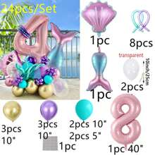 Cross-Border New 40-Inch Large Pink Mermaid & Shell Themed 0-9 Foil Number Balloon Set, Birthday, New Year, Anniversary Party Decoration Back To School Valentine Day - Multicolor - View 12