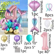 Cross-Border New 40-Inch Large Pink Mermaid & Shell Themed 0-9 Foil Number Balloon Set, Birthday, New Year, Anniversary Party Decoration Back To School Valentine Day - Multicolor - View 3
