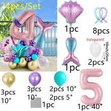 Cross-Border New 40-Inch Large Pink Mermaid & Shell Themed 0-9 Foil Number Balloon Set, Birthday, New Year, Anniversary Party Decoration Back To School Valentine Day - Multicolor - View 8