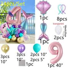 Cross-Border New 40-Inch Large Pink Mermaid & Shell Themed 0-9 Foil Number Balloon Set, Birthday, New Year, Anniversary Party Decoration Back To School Valentine Day - Multicolor - View 11