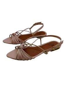 Pointed Toe Flat Sandals With Leaf Straps And Knots Sizes 34 To 43 - 乾枯玫瑰色 - 查看 2