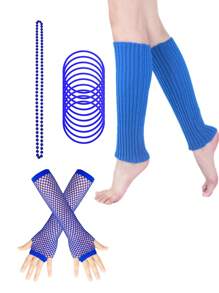 D EXCEED 2/4 件女式 80 年代复古服装配饰套装，包括霓虹手镯、串珠亚克力项链、渔网手套和暖腿套，适合 80 年代主题派对、夜总会活动、万圣节、情人节、狂欢节、复活节 - 多色 - 查看 24