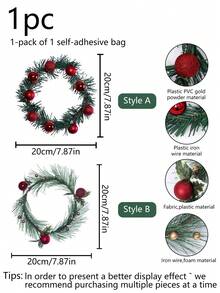 1 件人造花环 - 圣诞主题悬挂装饰，适合入口、壁炉、客厅、餐桌 - 紅色 - 查看 3