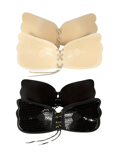 2-Piece Set (Skin Color + Black) Summer Women's Backless Self-Adhesive Bra, Gathered Invisible Strapless, Breathable And Anti-Sagging, Suitable For Wedding Dresses