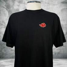 Embroidered T-Shirt Anime Symbol Narut Unisex Blouse 100% Cotton Geek - 黑色 - 查看 1