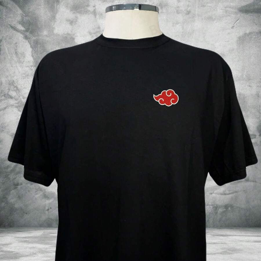 Embroidered T-Shirt Anime Symbol Narut Unisex Blouse 100% Cotton Geek - 黑色 - 查看 1