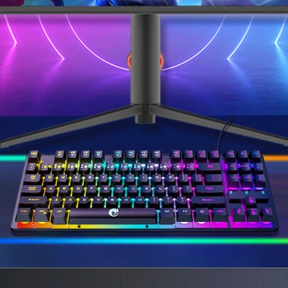 Tastiera da gioco meccanica cablata K87 con retroilluminazione, design ergonomico per desktop/computer portatile, sensazione di digitazione meccanica