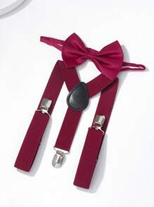 2 piezas/Set Tirantes y corbata de moño de color liso para niños y niñas - Multicolor - Ver 15