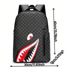 鲨鱼嘴风格背包，欧美时尚格纹图案，大容量旅行休闲男士书包圣诞礼物冬季圣诞男士包旅行包书包复古趣味礼物钱包节日感恩节男士礼物度假徒步旅行男士礼物笔记本电脑多功能户外便携时尚休闲学生爸爸礼物男友礼物男士胸包男士侧包挎包皮包流浪包腰包男士包旅行必备复古包 - 黑色 - 查看 3