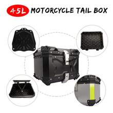 45L 55L X 形浮雕摩托车顶箱和尾箱，铝合金摩托车后箱旅行行李箱，带安全锁，快速释放底座和舒适的软垫靠背，适合存放全盔和大件物品，防水摩托车顶箱，通用摩托车配件 - 45L平面銀色 - 查看 2