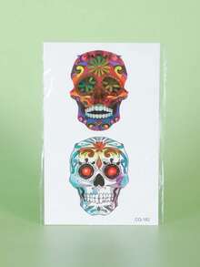 4pcs Halloween Temporary Tattoo Stickers, Skull Cartoon Face Pattern, Waterproof & Sweat-Resistant, Disposable Tattoo Stickers, Unisex, Suitable For Face, Neck, Arms And Other Body Parts, Create Artistic Effect - Multicolor - View 8