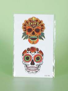 4pcs Halloween Temporary Tattoo Stickers, Skull Cartoon Face Pattern, Waterproof & Sweat-Resistant, Disposable Tattoo Stickers, Unisex, Suitable For Face, Neck, Arms And Other Body Parts, Create Artistic Effect - Multicolor - View 10