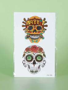 4pcs Halloween Temporary Tattoo Stickers, Skull Cartoon Face Pattern, Waterproof & Sweat-Resistant, Disposable Tattoo Stickers, Unisex, Suitable For Face, Neck, Arms And Other Body Parts, Create Artistic Effect - Multicolor - View 11