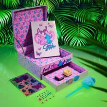 Disney Stitch Notebook Stationery Set Diary DIY Journal Kit With Gem Stickers Pen Stamp Craft Writing Drawing Gift - Pink - View 2