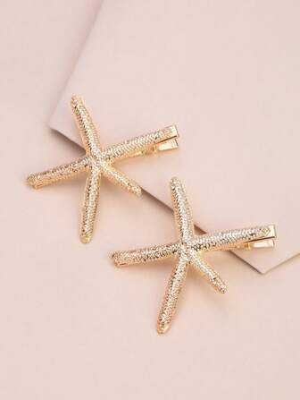 2pcs/5pcs Starfish Decor Alligator Hair Clip Boho Claw Clips Hair Claws Hair Barrettes, School Stuff, Hair Accerssories