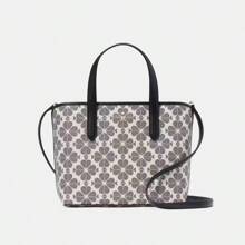 Kate Spade 女士手提包顶部手柄单肩包托特包手提包工作包带有标志性黑桃花时尚可爱工作手提包 KH425001 - 灰色 - 查看 1