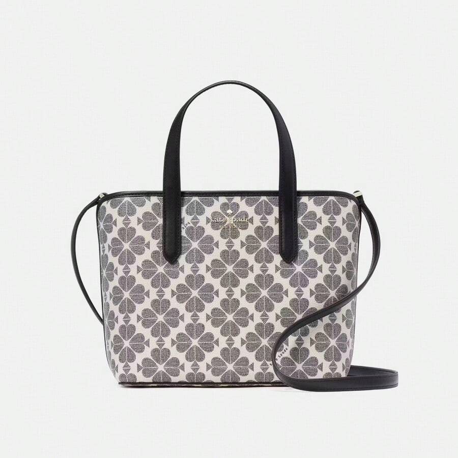 Kate Spade 女士手提包顶部手柄单肩包托特包手提包工作包带有标志性黑桃花时尚可爱工作手提包 KH425001 - 灰色 - 查看 1