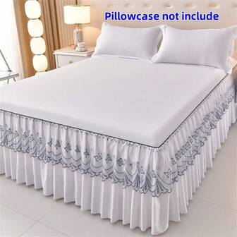 1 pièce Jupe de lit plissée de couleur unie de poids lourd, protège-matelas toute saison, jupe de lit en dentelle de luxe gardant votre chambre élégante et chaleureuse, convient pour la chambre, le dortoir, l'hôtel, Airbnb, sieste au bureau, linge de lit - ne comprend pas les taies d'oreiller