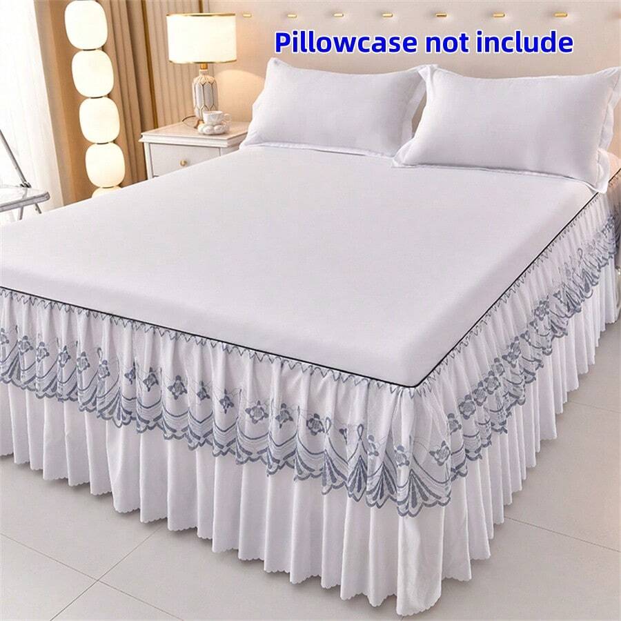 1 件重磅纯色褶皱蕾丝床裙，四季床垫保护套，奢华蕾丝床裙让您的卧室保持优雅和温暖，适用于卧室、宿舍、酒店、Airbnb、办公室午睡、床单 - 不包括枕套
