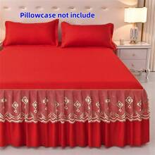 1 件高支数纯色褶皱蕾丝边饰床裙，适用于卧室、宿舍、酒店、民宿、办公室午睡、四季床垫保护套，奢华而温暖