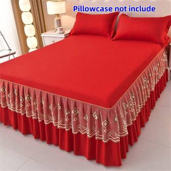 1 pieza Cubre canapé de unicolor con alto conteo de hilos y adorno de encaje plisado, adecuado para dormitorio, dormitorio universitario, hotel, bed & breakfast, siesta en la oficina, protector de colchón para todas las estaciones, lujoso y cálido