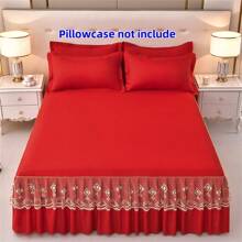 1 件高支数纯色褶皱蕾丝边饰床裙，适用于卧室、宿舍、酒店、民宿、办公室午睡、四季床垫保护套，奢华而温暖