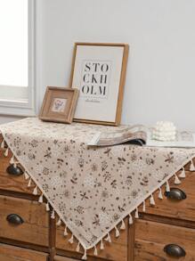 Tokoto 1 Pc Floral Printed Tablecloth, Bohemian Modern Linen Square Table Cloth, Suitable For Holiday Decoration, Party Celebration, Restaurant, Kitchen, Bedroom, Hotel, Small Tables, Cabinets, Sofas, Entryway, All Seasons