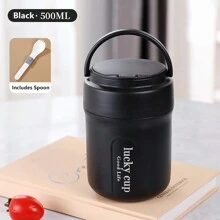 1 件不锈钢真空保温便携式午餐盒 500 毫升保温午餐食物加热汤杯保温容器便当盒带折叠勺、厨房、圣诞礼物