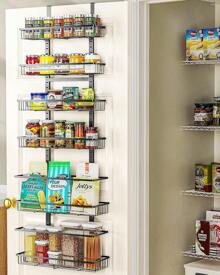 Over The Door Pantry Organizer,6 Tier Black Metal Pantry Organizers,Kitchen Over The Door Pantry Spice Rack And Food Storage Organizer Rack - màu đen - Xem 2