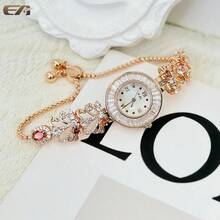 EA 1 chiếc vòng tay kim loại đồng hình bướm vàng hồng dành cho nữ đính đá quý tự nhiên, đồng hồ thạch anh kim cương chống nước thương hiệu cao cấp, có hộp quà tặng - trắng - Xem 12
