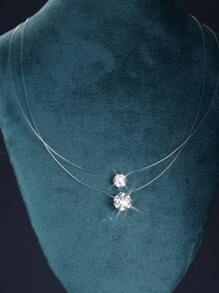 1PC 925 Sterling Silver Luxurious Transparent Invisible Chain Necklace Women Short Necklace Pendant With Shiny Diamond For Wear On Various Occasions Such As Wedding Bridesmaid Dress And Bridal Wear Accessories