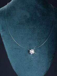 1PC 925 Sterling Silver Luxurious Transparent Invisible Chain Necklace Women Short Necklace Pendant With Shiny Diamond For Wear On Various Occasions Such As Wedding Bridesmaid Dress And Bridal Wear Accessories