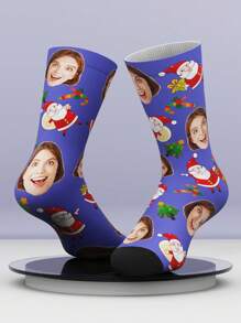 1 Pair Customized Face Design Funny Crew Socks For Women/Men, Personalized Mid-Calf Socks With Photo Of Handsome Guys And Beautiful Girls, Unique Personalized Couple Crew Length Socks, Great For Valentine's Day, Birthday Gifts, Christmas Socks - Multicolor - View 3