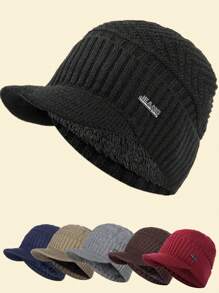 JZML 1pc Men Letter Decor Plush Lined Hat
