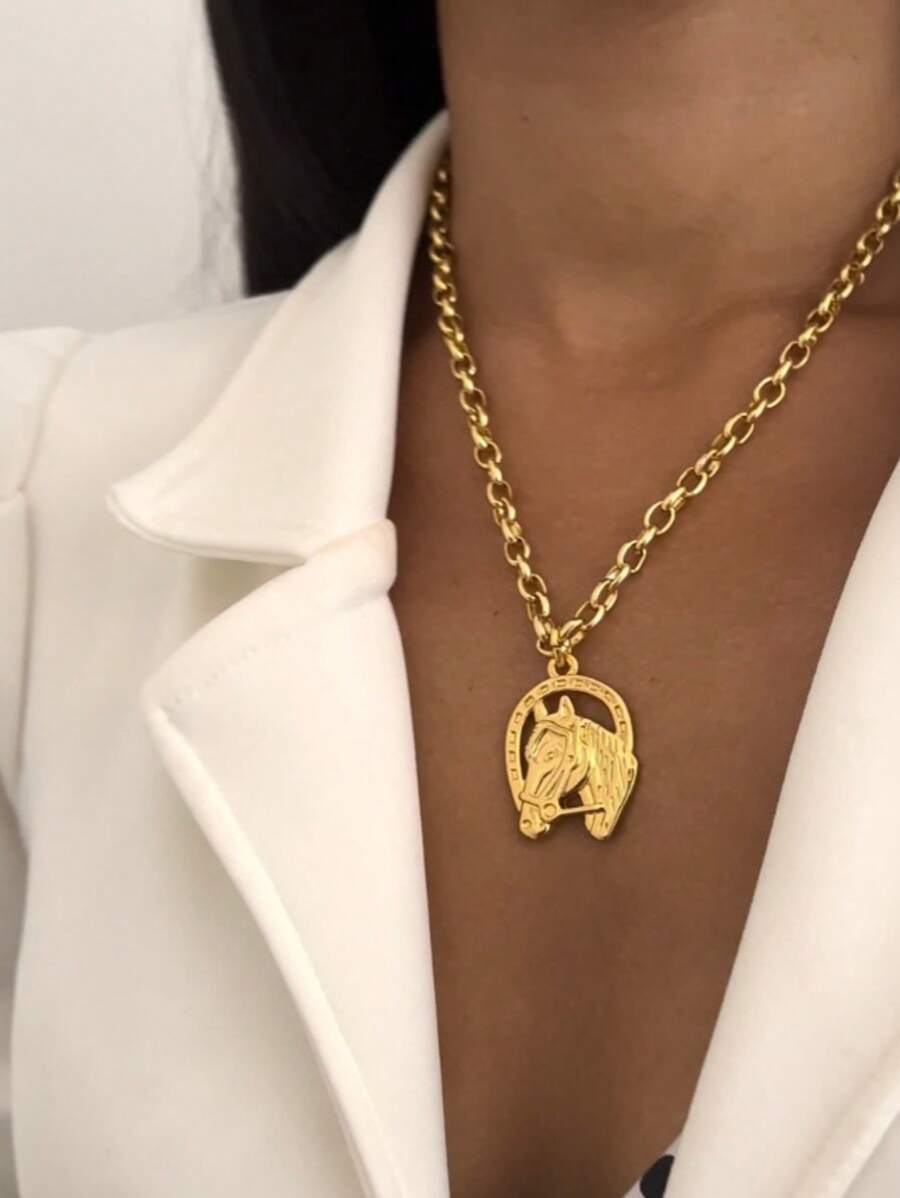 Women's Country Horse Necklace 18k Gold Plated With Italian Varnish - Vàng - Xem 1