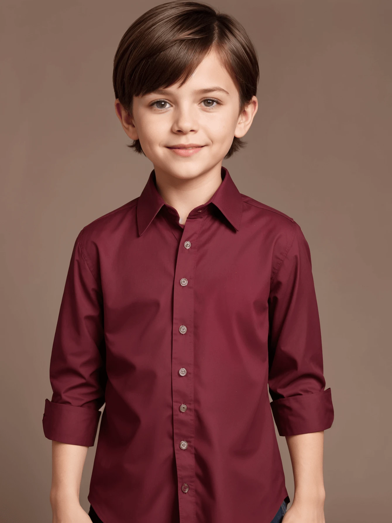 Children's White Long Sleeve Button Down Shirt 100% Cotton - Burgundy - View 1