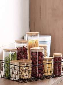 1入組密封食品儲存罐，帶木質蓋，適用於咖啡豆/穀物，塑料廚房儲存容器 - 圓形透明 - 查看 3