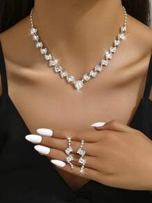 1 套时尚黑钻首饰套装、项链和耳环，适合女士晚会佩戴 - 銀色 - 查看 15