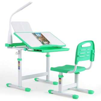 Kinderbureau- en stoelenset, in hoogte verstelbare kinderbureaustoel, studentenbureau, bureau- en stoelenset, jeugdbureau multifunctioneel met stoel, lamp en leesstandaard