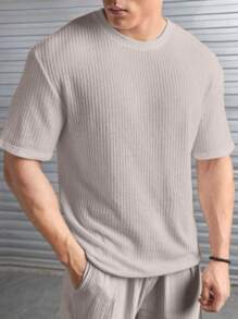 Kit 2 Oversized Casual Basic Plain Straight T-Shirt Black/Multicolor - 米色 - 查看 2