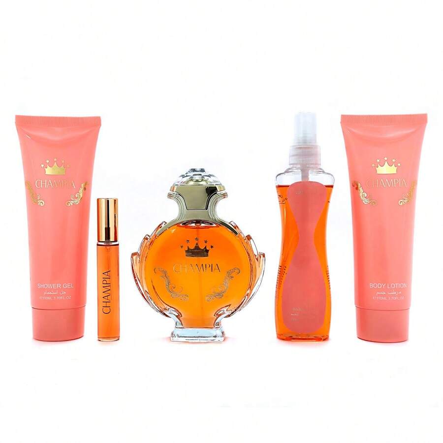 CHAMPIA LOVALI 5PCS ORIENTALIST FLOWERS Fragrance Type Women's Perfume And Skin Care Set Suitable For Gift. Women's Perfume And Skin Care Set Packaged In High-End Gift Box. - 黃色 - 查看 1
