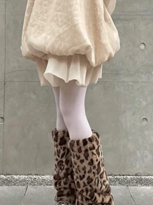 1 Paar Harajuku-Stil flauschige Kniestrümpfe: Dicke, flauschige Beinwärmer für Damen für Herbst und Winter - handwaschbar, Polyestermaterial, gemütlich - Braun - Übersicht 6